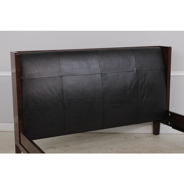 1990s Baker Leather Mahogany Mid Century Modern King Size Bed For Sale - Image 5 of 16