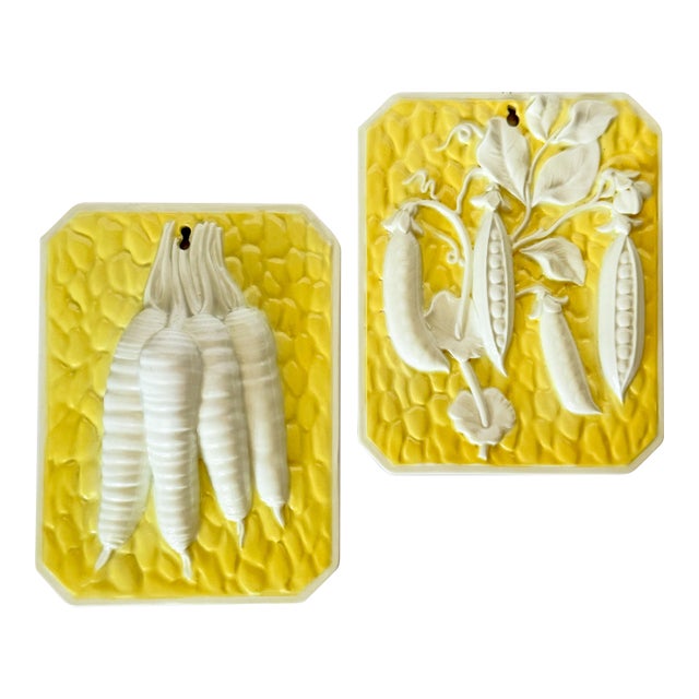 Vintage Italian Ceramic Relief Wall Art Plaques - Pair For Sale