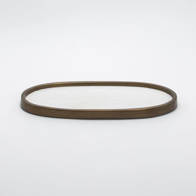 2020s Oval Tray in White Shagreen With Bronze Patina Brass by Kifu Paris For Sale - Image 5 of 10