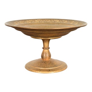 Tiffany Studios New York Bronze Doré Pedestal Bowl or Compote Dish With Decorative Border For Sale