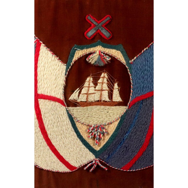 Victorian Sailor's Woolworks, Rare Square Pair on Velvet With Union Jack, Stars and Stripes and Royal Navy Ensigns For Sale - Image 3 of 13