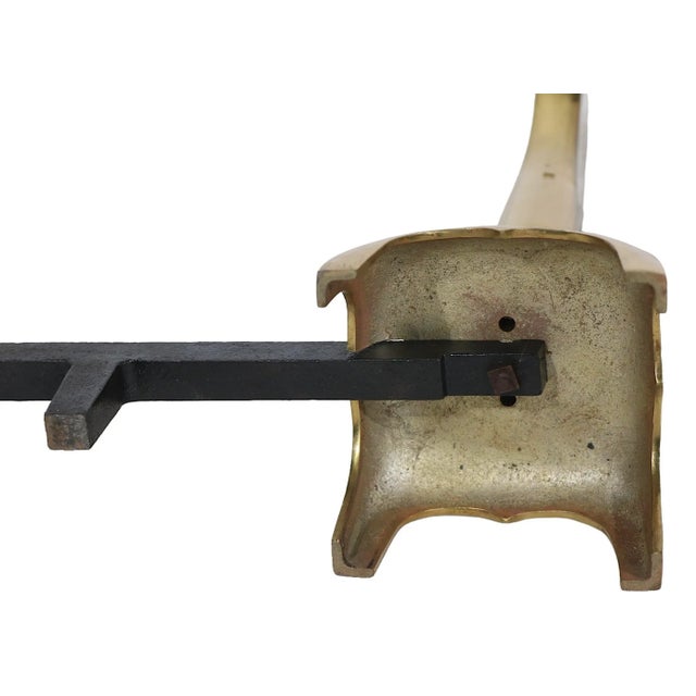 Mid 20th Century Pr. Solid Brass Hollywood Regency Asia Modern Andirons After James Mont C 1940/1960's For Sale - Image 5 of 6