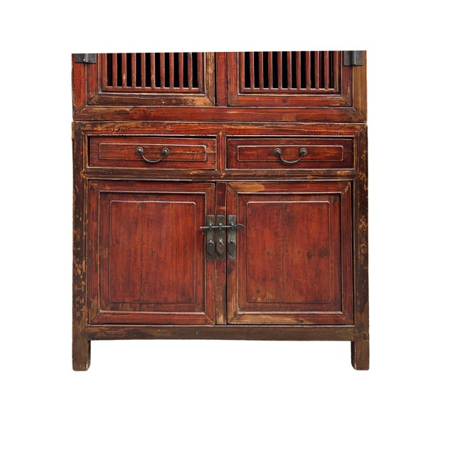 Vintage Brown Oriental Open Bars Doors Display Curio Cabinet Bookcase For Sale - Image 15 of 16