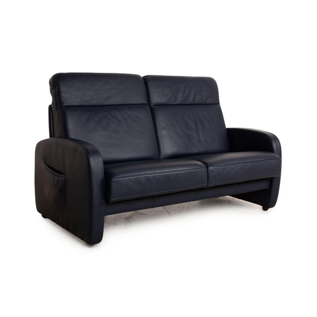 Leather Three Seater Blue & Black Sofa from Musterring For Sale - Image 5 of 15