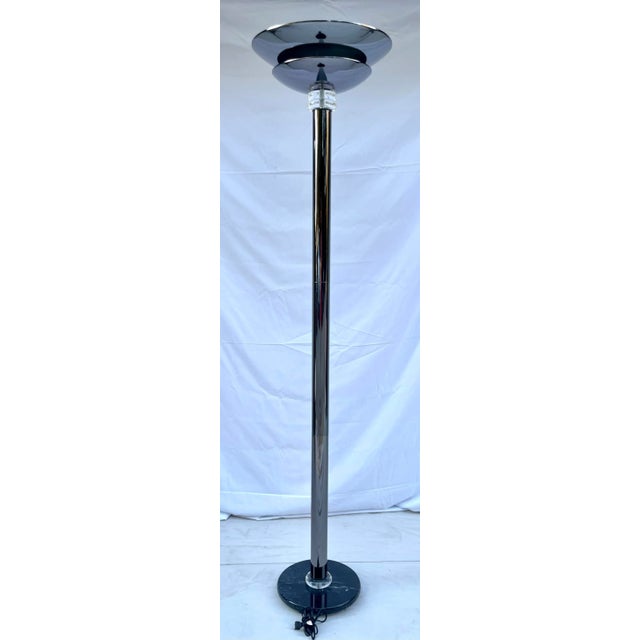 Mid 19th Century Postmodern Torchiere Chrome, Lucite and Marble Floor Lamp For Sale - Image 10 of 13