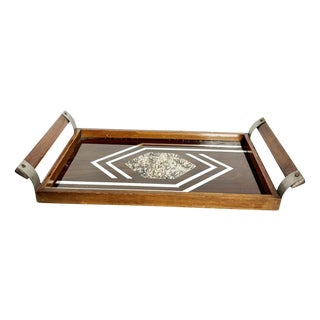 Art Deco Tray in Wood and Glass, France, 1940s For Sale
