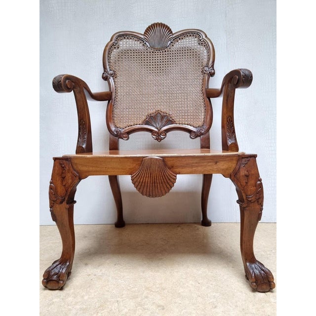 Chippendale Bergere Armchair in Carved Mahogany with Caned Backrest and Lion's Claw and Ball For Sale - Image 18 of 18