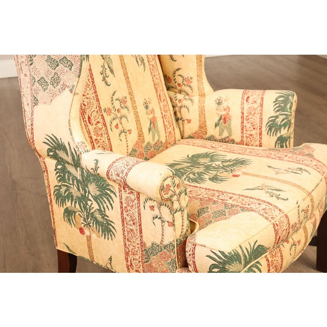Textile Kittinger Williamsburg Adaptation Chippendale Style Mahogany Wing Chair For Sale - Image 7 of 18
