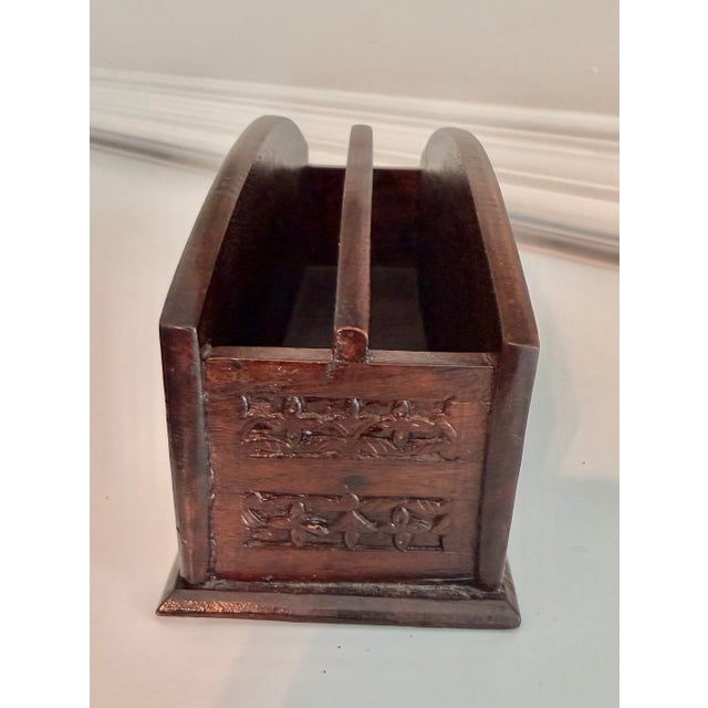 Campaign Vintage Hand-Carved Wood Double Letter Holder For Sale - Image 3 of 9