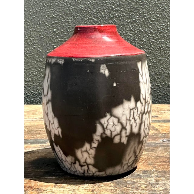 Vintage Original Raku Studio Pottery Vase For Sale - Image 4 of 12