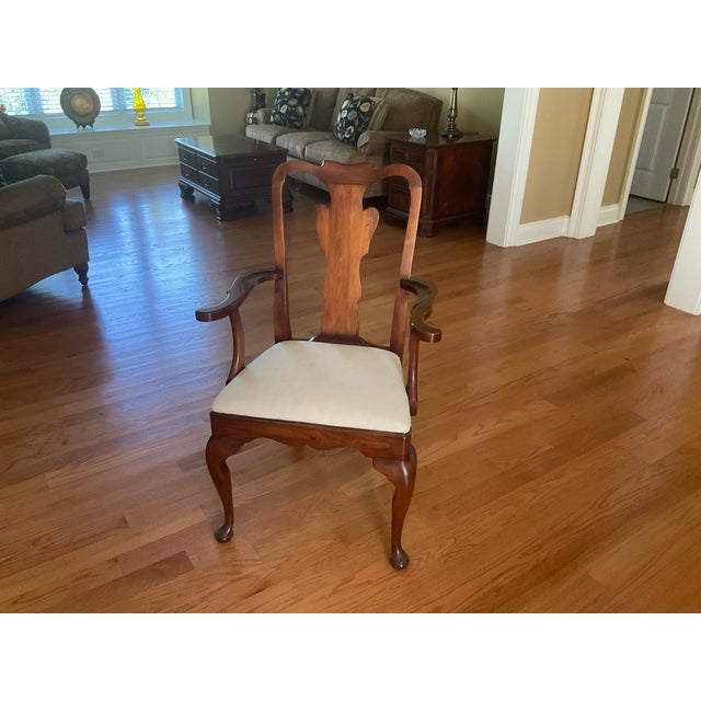 Chestnut Statton Americana Cherry Dining Room China Closet, Oval Table W 3 Leaves, 6 Chairs. 2 Armed 4 Side, Server With Hinged Split Top Extention, For Sale - Image 8 of 13
