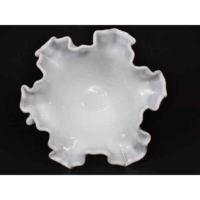 Mid 20th Century Vintage Fenton Milk Glass Small Pedestal Bowl Comport Compot Ruffled Rose Design For Sale - Image 5 of 10