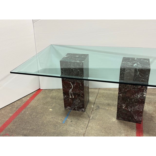 Vintage Faux Marble Bases + Glass Top Table For Sale - Image 4 of 12
