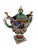 A monumental and highly decorative majolica urn with lid, richly modeled with winged female caryatid handles and opposing...