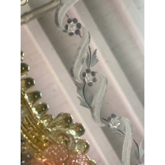 Venetian Oval Gold and Pink Floreal Hand-Carving Mirror in Murano Glass For Sale - Image 4 of 8