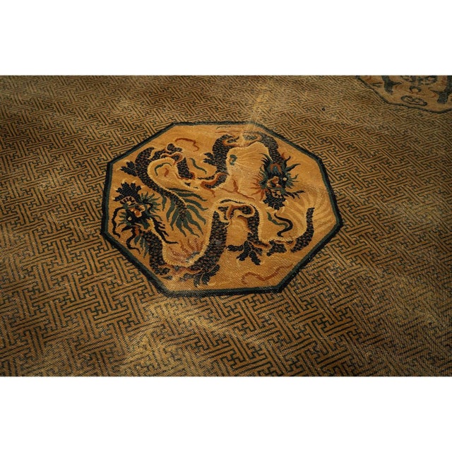 Textile 1900s Solid Brown Field Dragon Medallion Antique Chinese Handknotted Wool Rug For Sale - Image 7 of 8