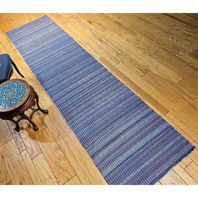 Antique American Amish Rag Runner, Handwoven Wool & Cotton, Stripe Pattern, 3x12 For Sale In Chicago - Image 6 of 10