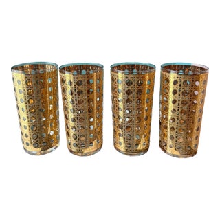 Vintage Gold Cannella Rattan Highball Glasses by Culver - Set of 4 For Sale