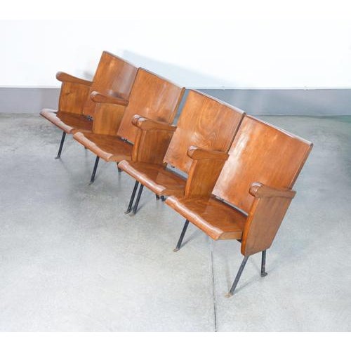 Two pairs of vintage wooden cinema chairs with lift-up seats. Italy, 1950s/60s origin italy period 1950s/60s model cinema,...