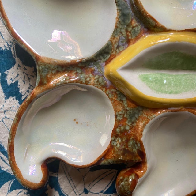 1950s Vintage French Majolica Oyster Plates from Vallauris, 1950s, Set of 4 For Sale - Image 5 of 10