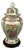Vintage Hand-Painted Potiche Porcelain Vase with Wooden Base, 1950s For Sale