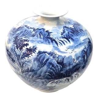 Large Chinese Porcelain Bulbous Vase Landscape Design For Sale