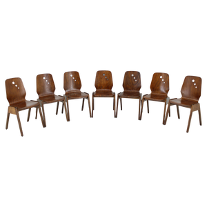 Vintage German Beech Stuckable Dining Chairs, 1970s, Set of 7