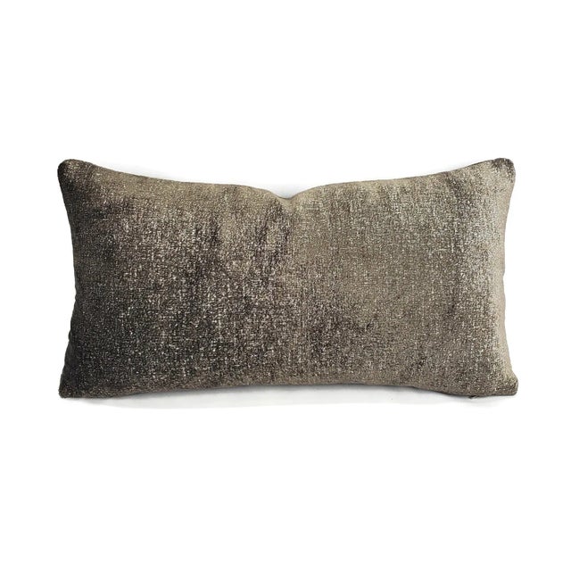 Brown Plush Velvet With Silver Metallic Lumbar Pillow Cover For Sale In Portland, OR - Image 6 of 6