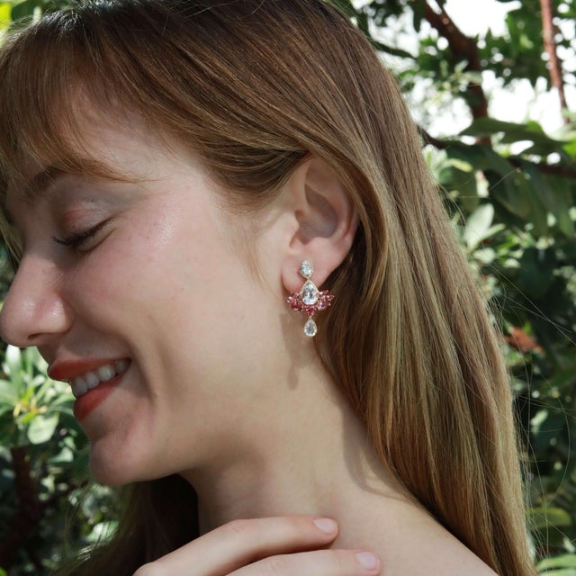 Nina Zhou 10.38ctw Aspire Lotus Moonstone Pink Tourmaline Diamond Drop Earring For Sale In Los Angeles - Image 6 of 8