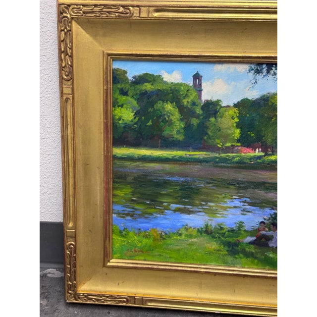 Circa 2002 Gary David Hoffmann "By the Charles River" Oil on Canvas, Framed For Sale - Image 9 of 12