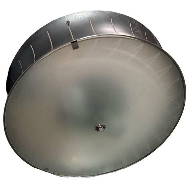 Metal 1950s Restored Mid-Century Googie Drum Pendent Black and White Chandelier Lighting For Sale - Image 7 of 7