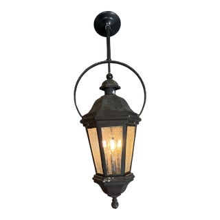 Outdoor Metal + Glass Three Light Lantern, Vintage For Sale
