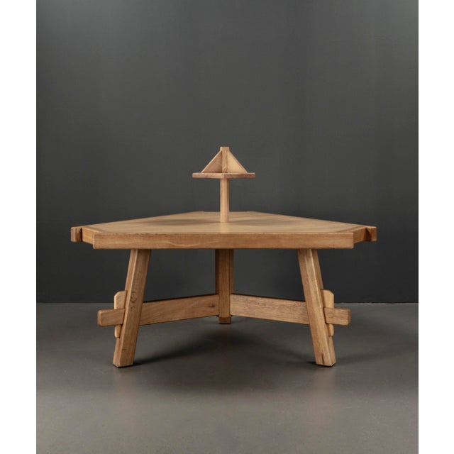 Brutalist Triangular Oak Dining Table and Chairs, Netherlands, 1960s, Set of 8 For Sale - Image 16 of 18