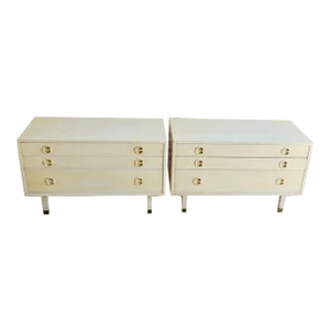 Pair of Large Mid-Century Harvey Probber Three Drawer Chests in Cream