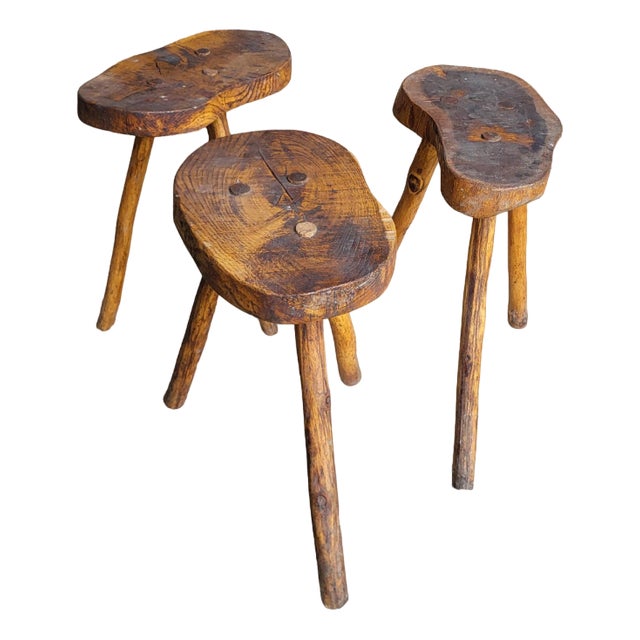 Brutalist Wooden Stool, 1960s For Sale