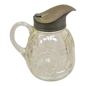 Antique American Art Nouveau Decorated Leaded Glass Creamer Syrup Pitcher