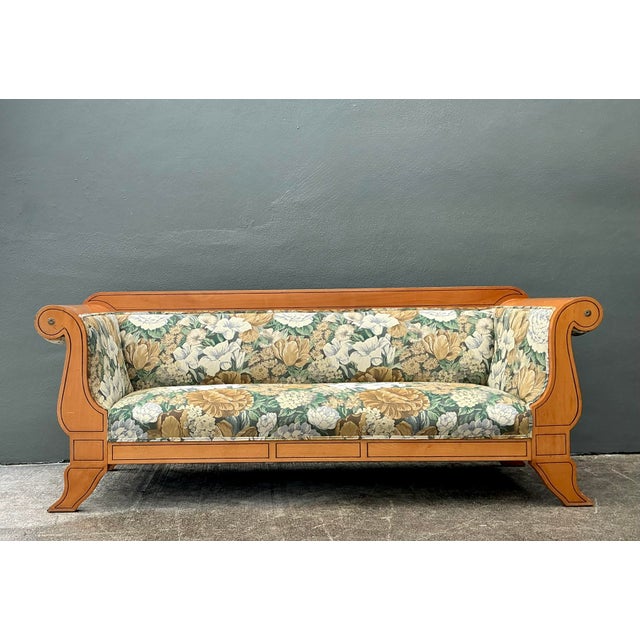 Hollywood Regency Vintage Biedermeier Sofa in Dorothy Draper Floral Tapestry For Sale - Image 3 of 12