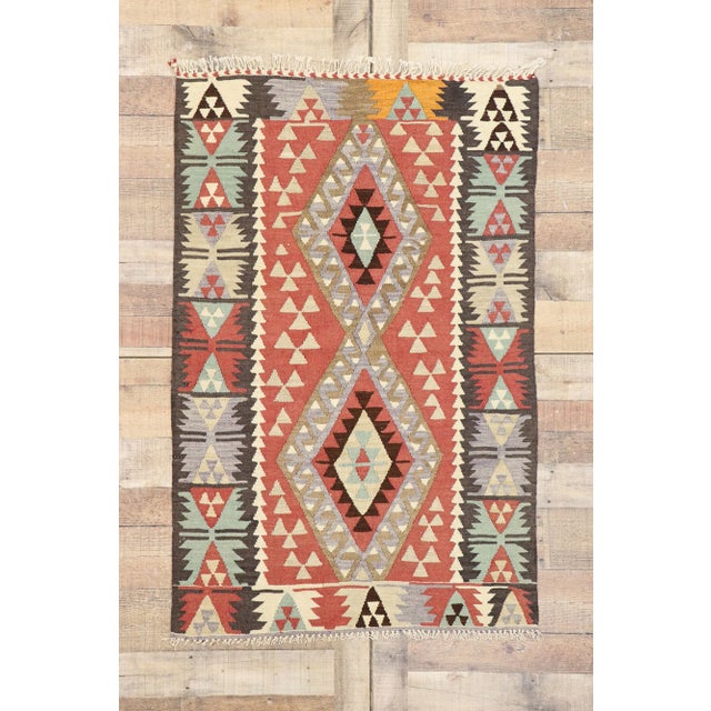 Red Vintage Persian Shiraz Kilim Rug, 03'02 X 04'10 For Sale - Image 8 of 9