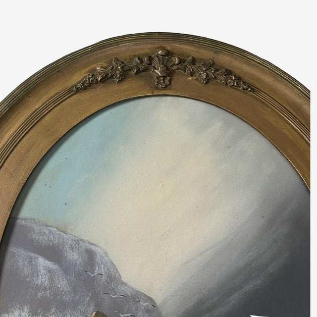 Antique Oval Romantic Stormy Seascape With Crashing Waves, Signed (Pastel on Paper) For Sale In Philadelphia - Image 6 of 7