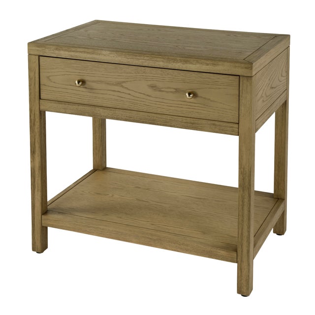 Nora 30 in. W Rectangular Wood 1 Drawer Wide Nightstand with Lower Open Shelf, Light Oak For Sale - Image 10 of 10