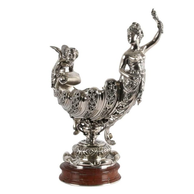 Antique Silver Plate Figural Liberty & Cherub Centerpiece Bowl on Marble Base, Circa 1890 For Sale - Image 4 of 11