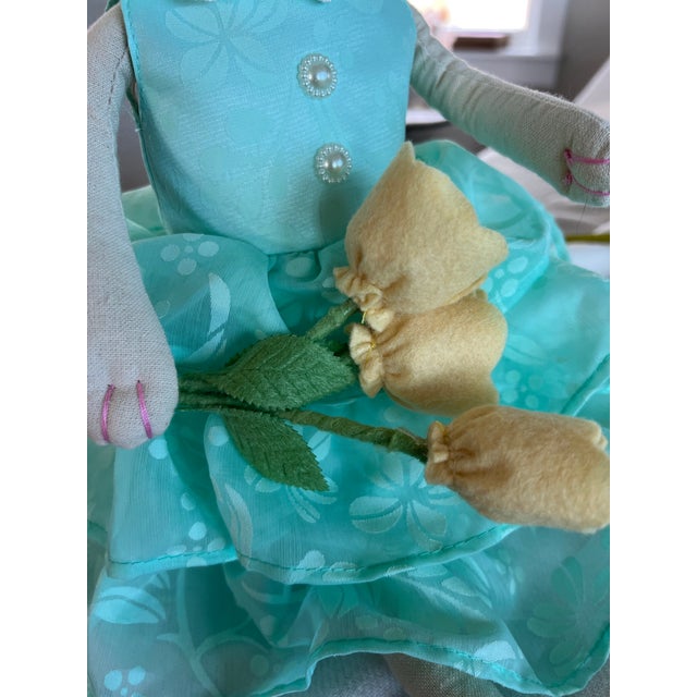 Teal Ballerina Bunny Rabbit Teal Dress Yellow Flowers. 28” For Sale - Image 8 of 12