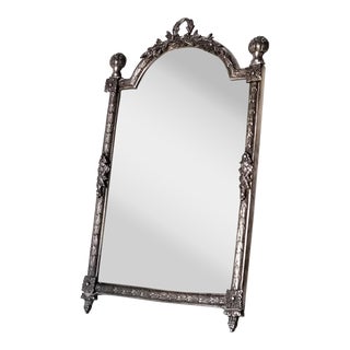 Vintage French Silver Plated Vanity Mirror For Sale
