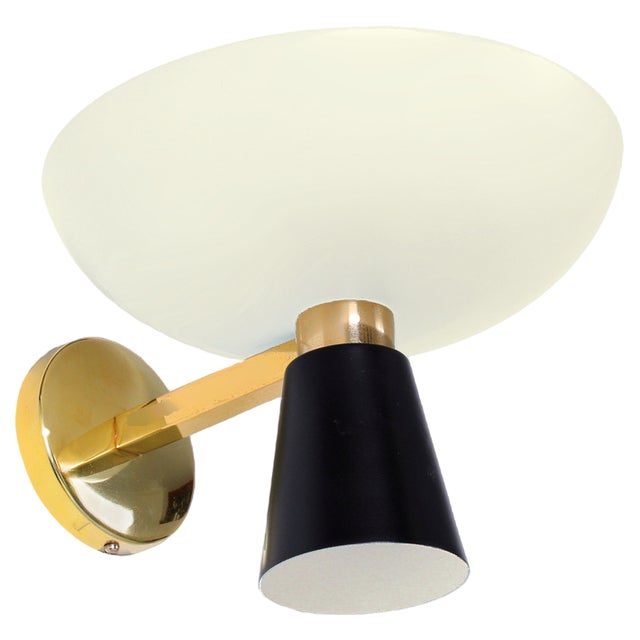 Black & White Brass Diabolo Wall Sconce from Stilnovo, 1950s For Sale