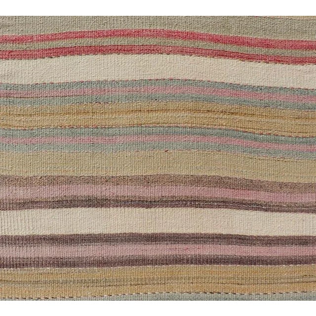 Mid 20th Century Colorful Vintage Turkish Kilim Runner With Stripes and Multi Colors For Sale - Image 9 of 12