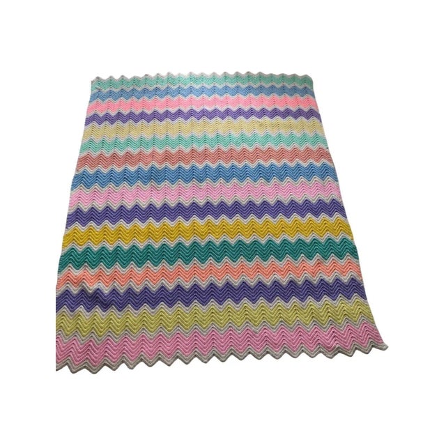 Islamic Vintage Handmade Pastel Cottage ZigZag Afghan Throw For Sale - Image 3 of 4