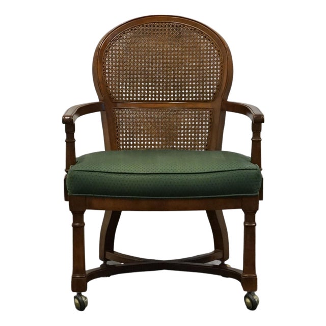 Century Furniture Solid Cherry French Regency Revival Cane Back Game Arm Chair For Sale