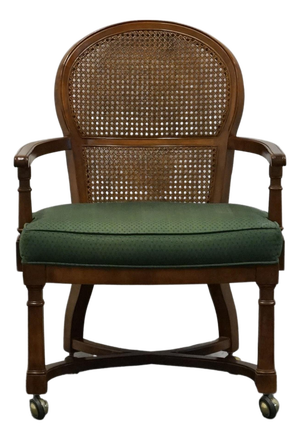 Century Furniture Solid Cherry French Regency Revival Cane Back Game Arm Chair