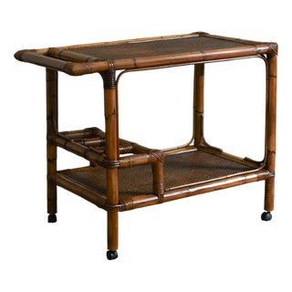 Bar Cart in Bamboo and Vienna Straw, 1980s For Sale