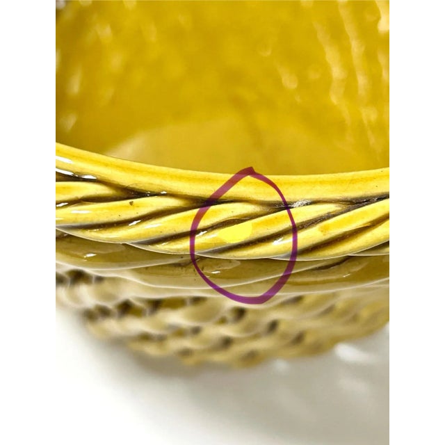 Vintage Italian Yellow Porcelain Basket Weave Cachepot - Trompe L’Oeil Woven Planter For Sale - Image 10 of 10